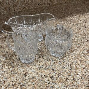 Elegant Crystal Sugar and Creamer Set. And 
Gravy boat